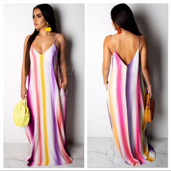 ✨SOLD✨Purple Multi-Striped Maxi Dress - Picture 3 of 3